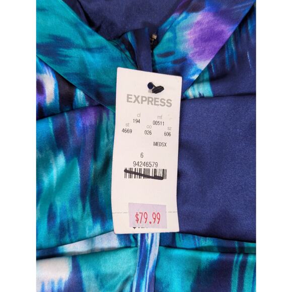 Express Design Studio Vintage Women's Purple Blue Silk Ruched Mini Dress Size 6 - Picture 7 of 12